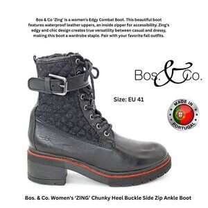 Bos. & Co. Women's ‘ZING’ Chunky Heel Buckle Side Zip Ankle Boot: Size EU 41